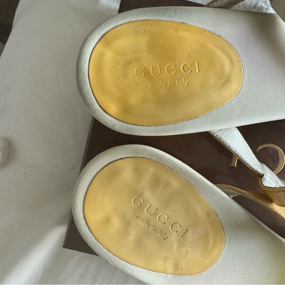 Gucci Women's Beige and Yellow Heels - Picture 5 of 7
